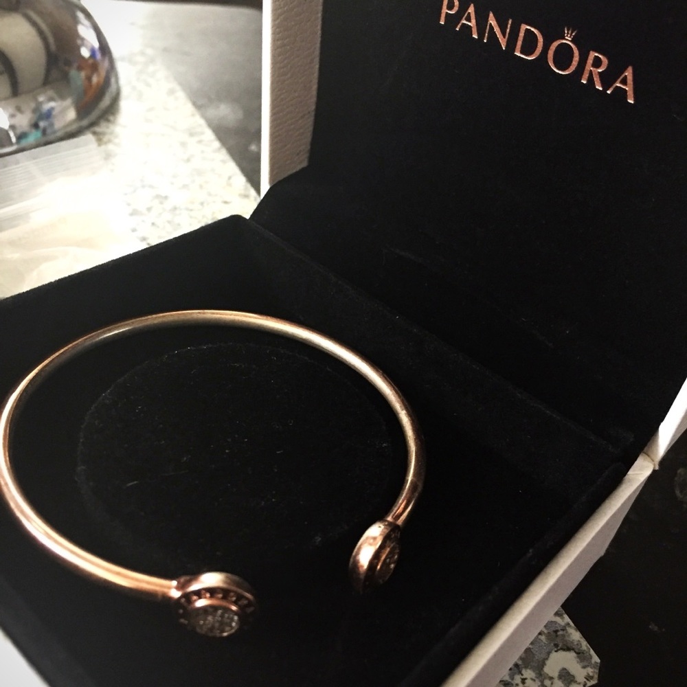 EUC PANDORA ROSE GOLD CUFF WITH DIAMOND ACCENTS - Picture 6 of 8